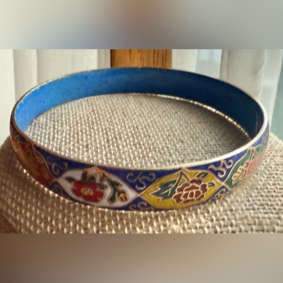 Cloisonné Unique Floral Bangle Bracelet Red yellow Blue Vintage - Picture 7 of 8